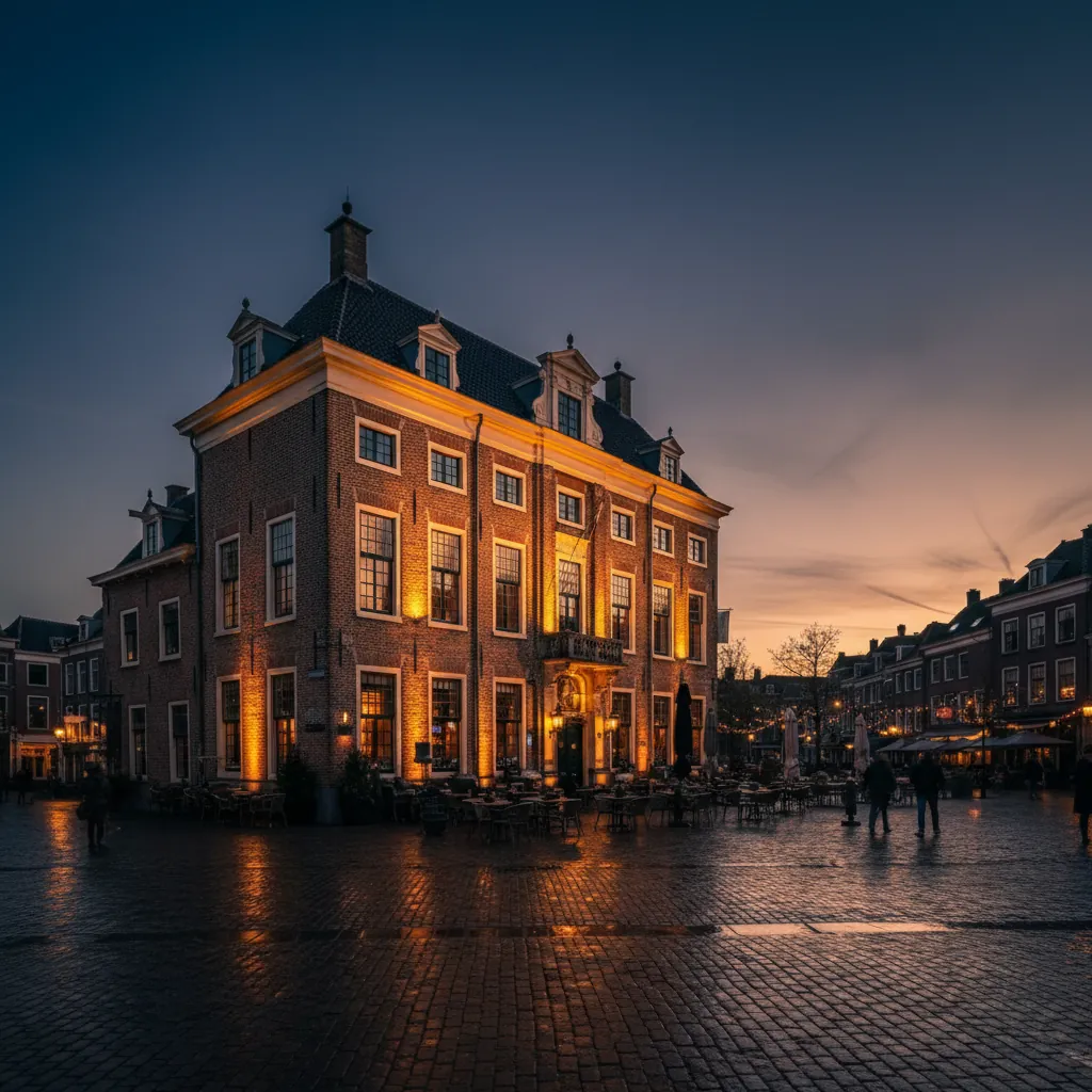 Monumentaal pand van Bar Restaurant van Rossum aan de Markt in Woerden